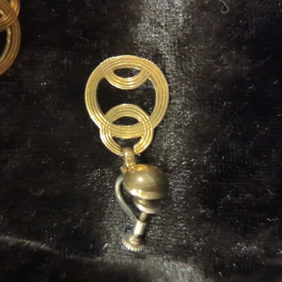 1940s Art Deco Signed Symmetallic 14kt Gold Sterling Necklace w Earrings Set - Picture 2 of 8